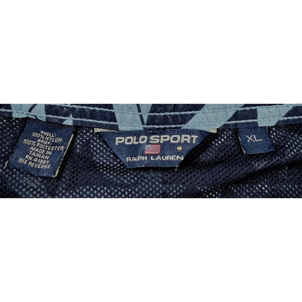 Polo Sport Ralph Lauren Swim Trunks XL Blue Tribal Tiki Print Mesh‎ Lined Y2K